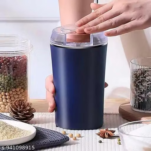 Blue electric coffee and spice grinder, product view 1